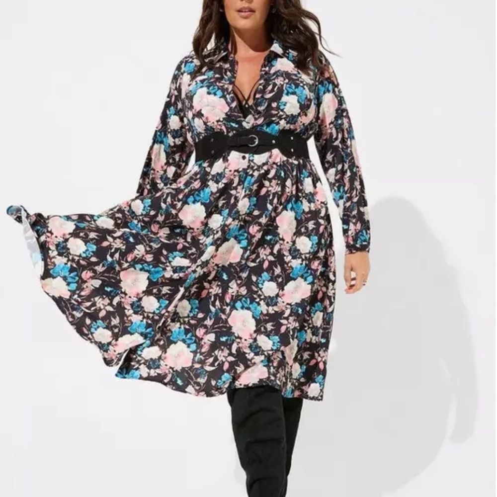 NWT Midi Studio Crepe De Chine Long Sleeve Button Front Shirtdress size 1X - Picture 1 of 15